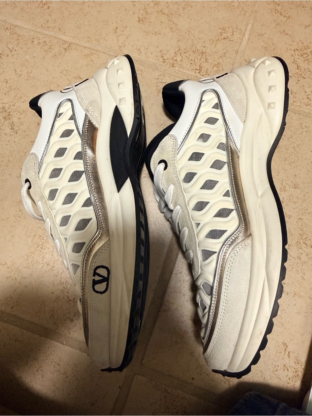 Women’s White and Cream Valentino Sneakers